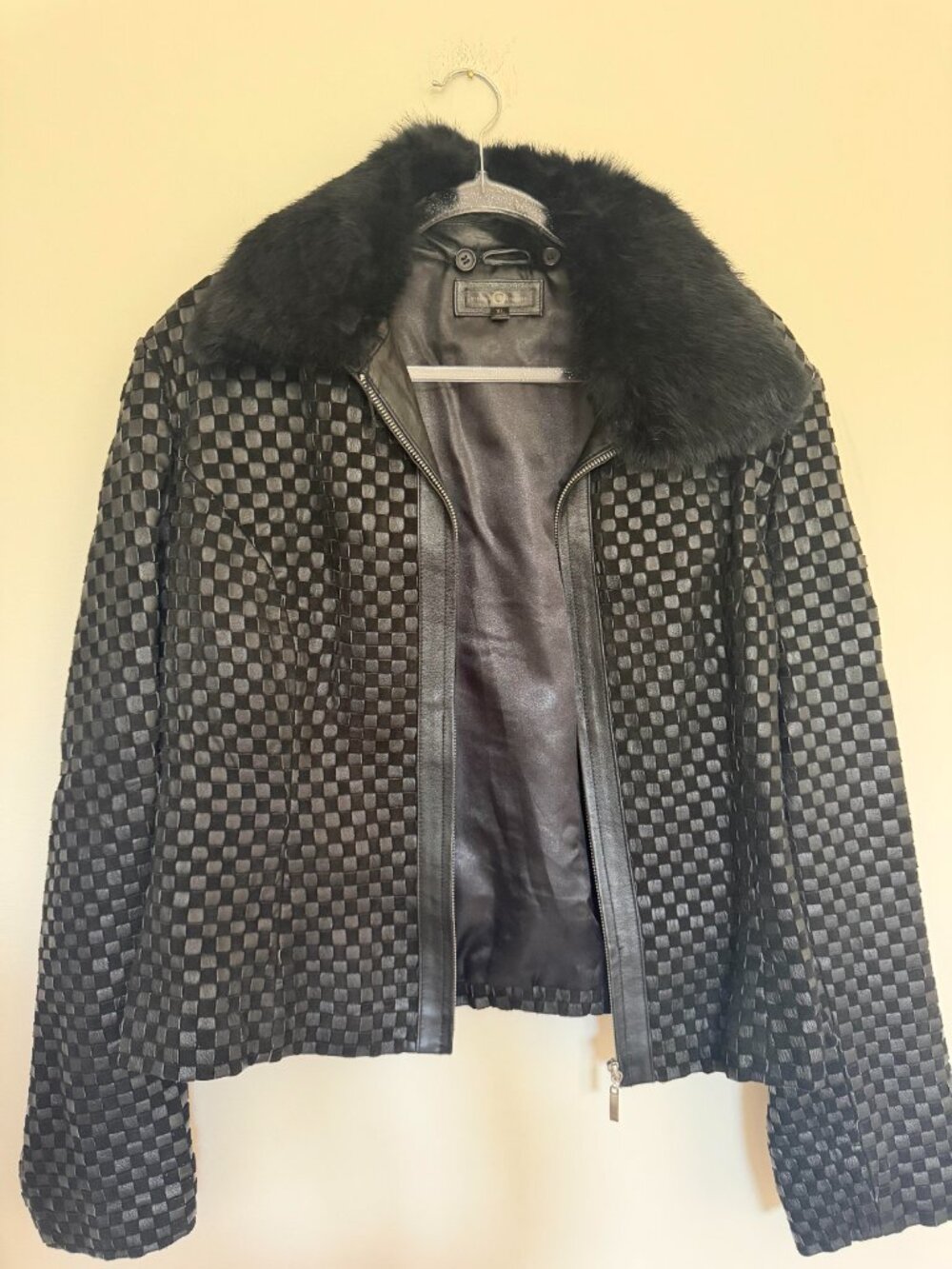 Wilsons Leather Fur Collar Woven Leather Jacket Vintage Edgy Luxury Black - XL - Picture 2 of 9